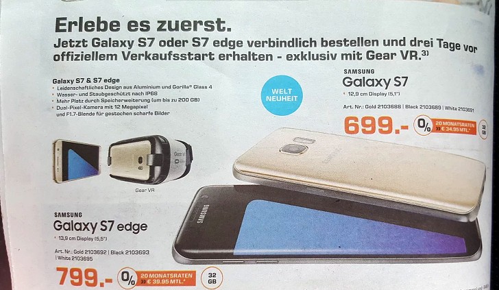 Verlammen Begin Voor een dagje uit Galaxy S7 and S7 edge prices confirmed, to hit the shelves on March 11 -  GSMArena.com news