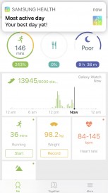 Samsung Health App layout All day HRM weekly overview Sleep tracking