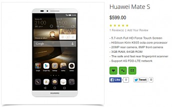 Listing reveals Huawei Mate S to come with Force Touch