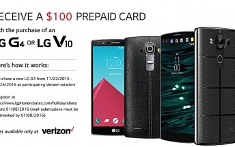 LG is offering $100 rebate on purchase of Verizon G4 and V10