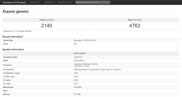 Xiaomi Gemini Mi 5 appears on Geekbench will use Snapdragon 820