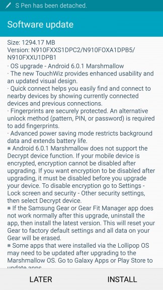 Samsung Galaxy Note 4 Marshmallow OTA