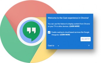 Chrome 51 has Cast functionality built-in, you can also mirror a tab into Hangouts