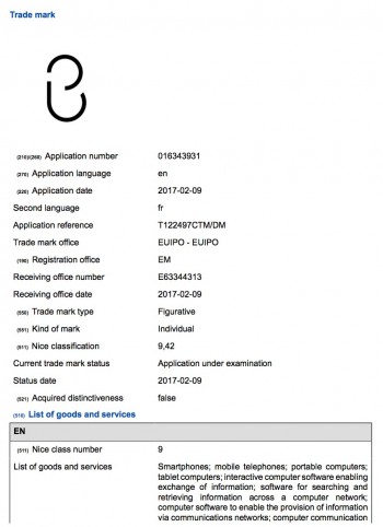 Samsung's application for the Bixby trademark