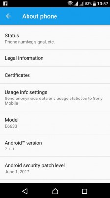 Xperia Z5 Dual's About screen after the update