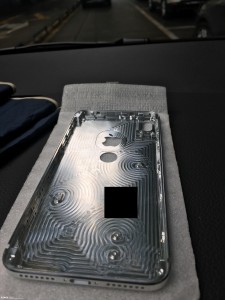 Metal blanks (allegedly) of the iPhone 8 frame, showing a rear fingerprint reader