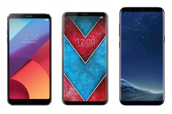 LG V30 next to Galaxy S8+ and G6