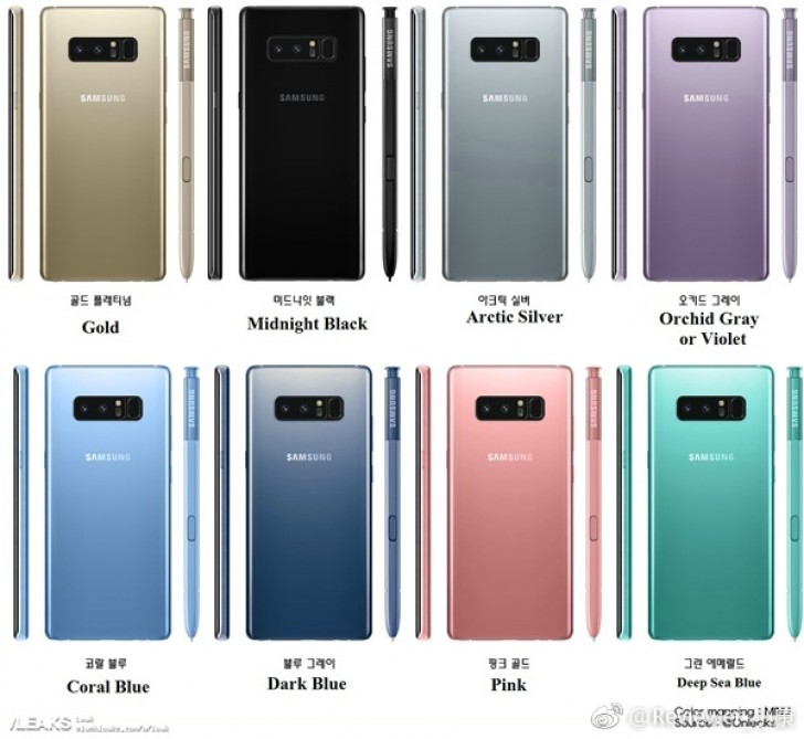 Samsung Galaxy Note8 color options leak, as do some of its