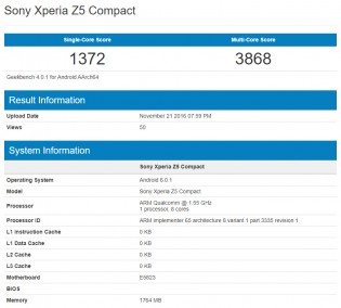 Geekbench: Xperia Z5 Compact