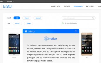 Huawei has removed all EMUI images for its phones from its official website