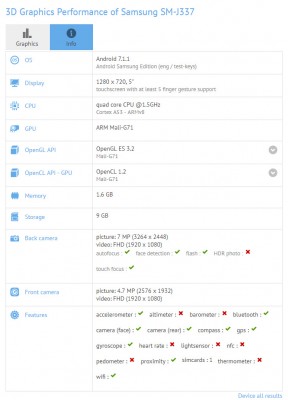 Samsung SM-J337 Galaxy J3 (2018) specs by GFXBench