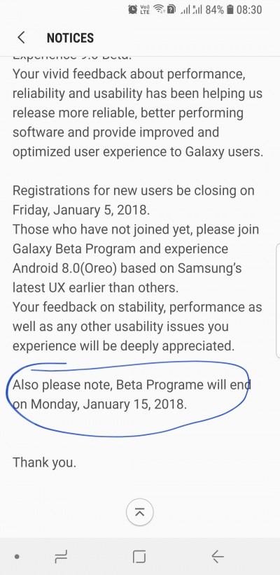 Samsung Galaxy S8 Oreo Beta ending on January 15, stable rollout expected soon