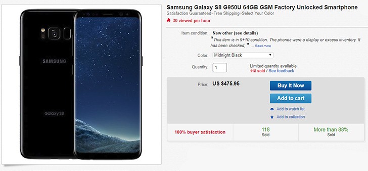 Samsung Galaxy S8 for $476 on eBay - ex-display units and excess inventory
