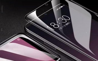 Dual-curved Meizu 15 Plus pictured with some screen protectors