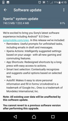 Sony Xperia X updating to Oreo