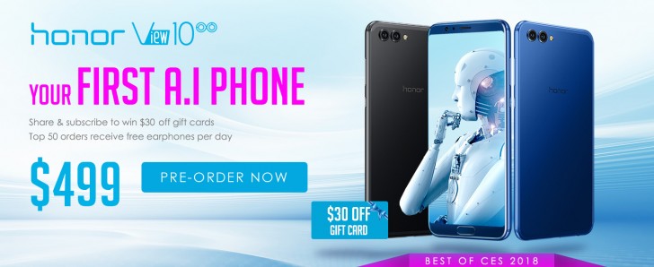 Honor View 10 now on pre-order in the US, shipments are later this month