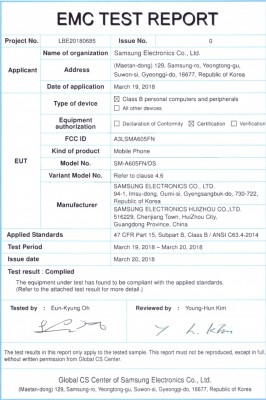 Samsung Galaxy A6+ FCC documents