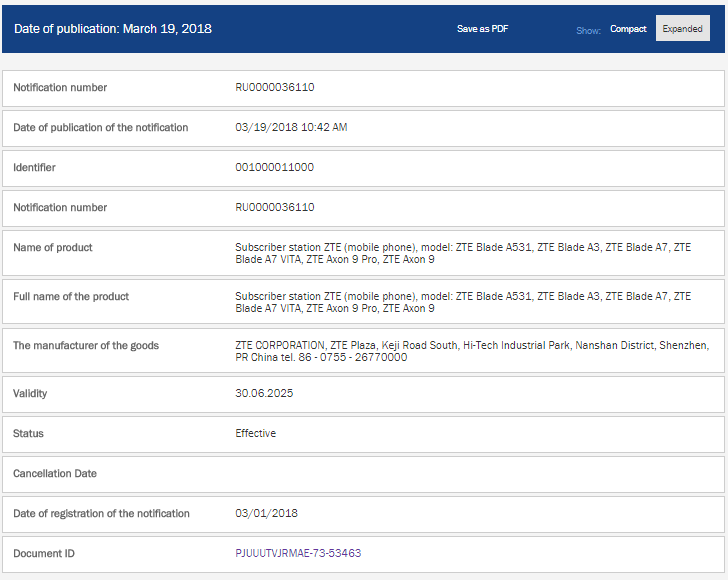 Axon 9 and 9 Pro trademarked by ZTE, several Blade phones too