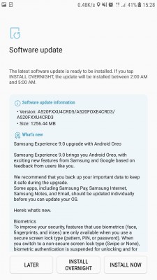 Android 8.0 Oreo update for the Samsung Galaxy A5 (2017)