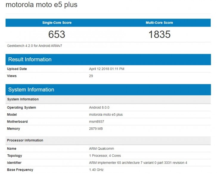 Moto E5 Plus arrives on Geekbench with Snapdragon 430