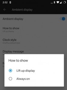 The now-removed Always On Display option