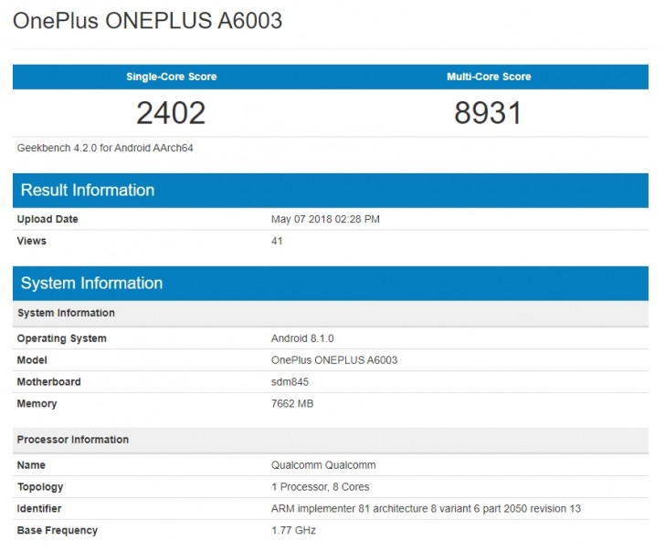 OnePlus 6 shines on Geekbench week ahead of launch