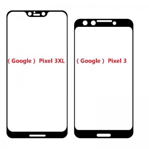 Google Pixel 3 and 3 XL purported screen protectors (left) and schematics based on them (right)