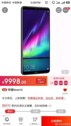 honor note 10 spec