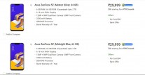 Screenshots of the ZenFone 5z variants on Flipkart with pricing
