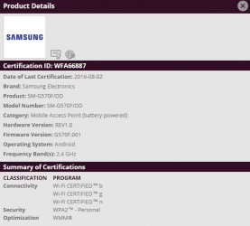 Galaxy J5 Prime and Galaxy Xcover 4 WiFi certification document