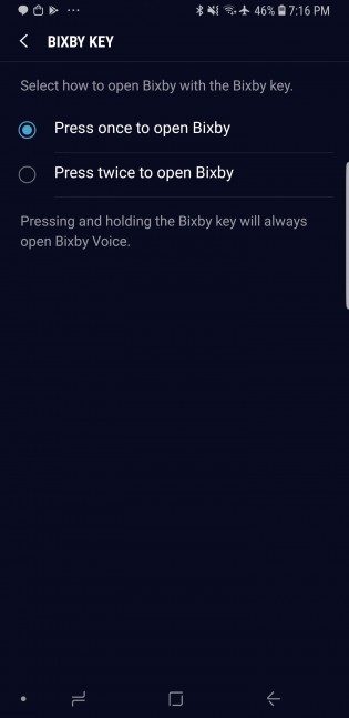 Galaxy S9+ (left) and Galaxy Note9 (right) Bixby key settings