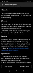 Huawei Mate 20 Pro update change log