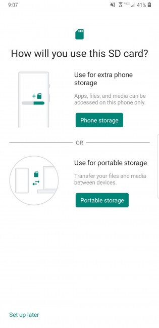 The adoptable storage option in Android Pie beta for Galaxy Note9