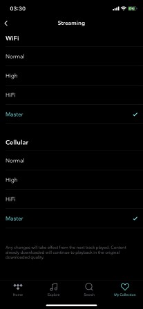 Master quality settings under iOS