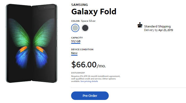 Samsung Galaxy Fold 512GB AT&T : Space Silver with Dark Silver