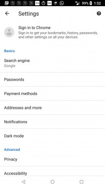 Dark Mode option in Settings menu