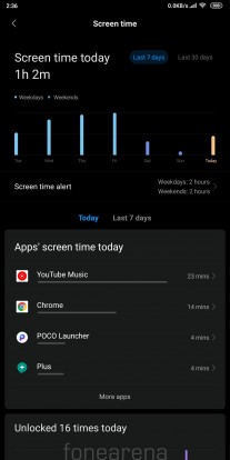 Shows how much time you've spent using each app for the past 30 days