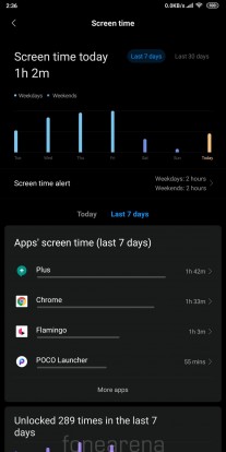 Shows how much time you've spent using each app for the past 30 days