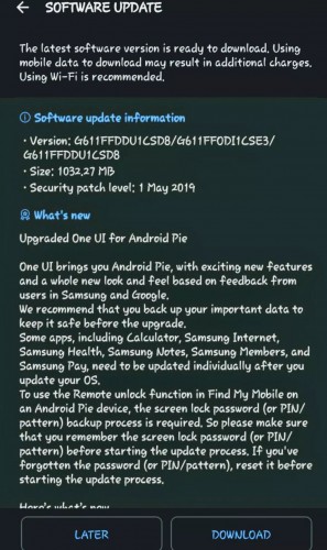 samsung j7 prime update android 9