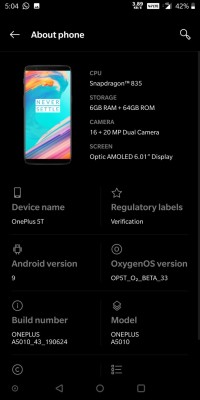 Installing the last open beta on the OnePlus 5T (screenshots courtesy of arpit1+)