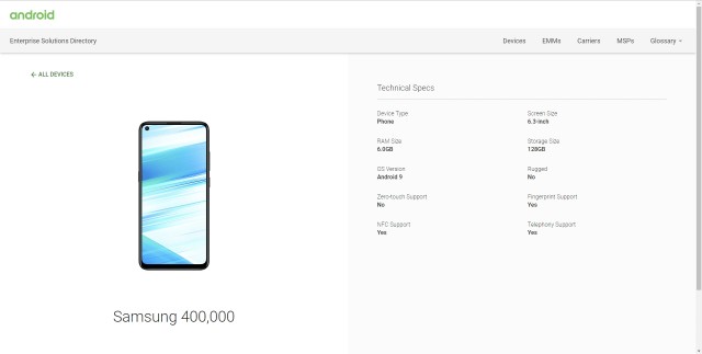 Samsung Galaxy M40 listing on Android Enterprise