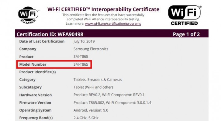 Nadchodzące Samsung Galaxy Tab S6 torebki WiFi Certyfikacja