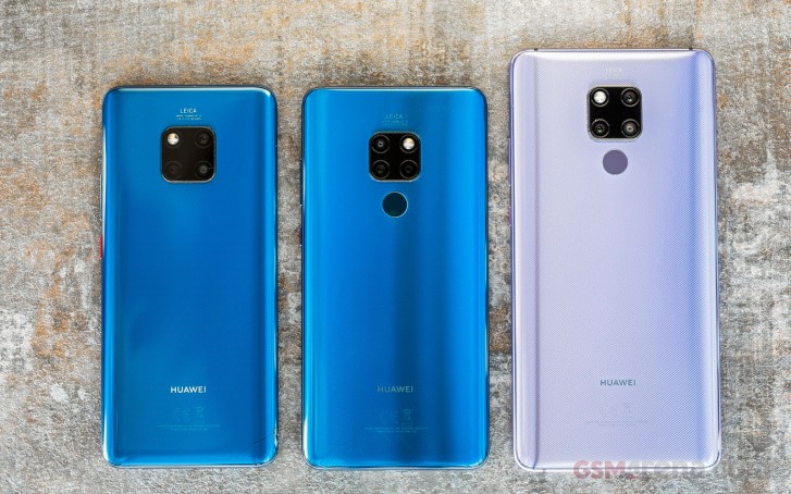 (from left to right) Huawei Mate 20 Pro, Mate 20, and Mate 20 X