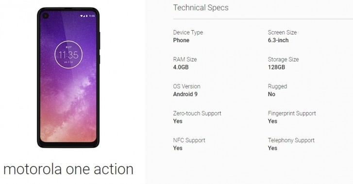 Mototola One Action specs confirmed through Android Enterprise listing
