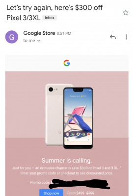Google is emailing some people a $300 discount code for the Pixel 3 phones