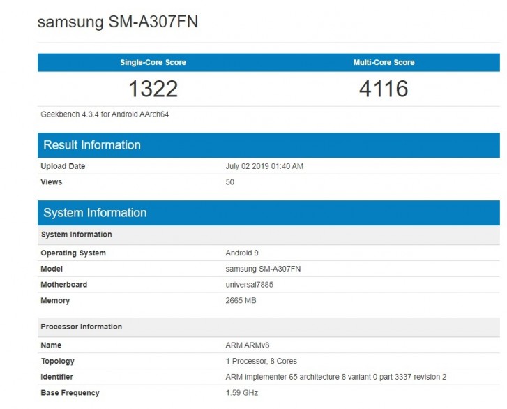 Another Samsung Galaxy A30 hits up Geekbench