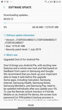 Samsung Galaxy J7 Duo Android Pie update changelog