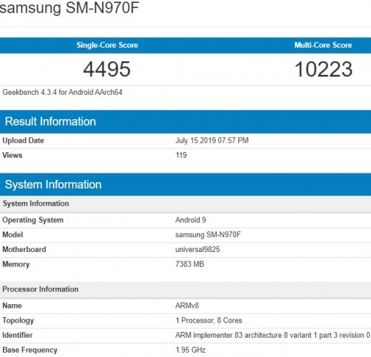 Samsung Galaxy Note10 visits Geekbench