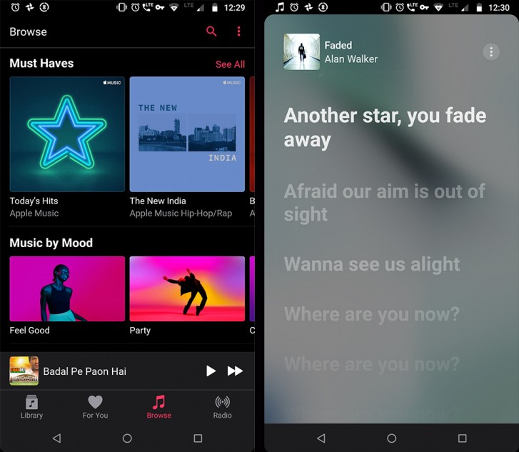 Apple Music dark mode and time-synced lyrics appear on Android before iOS