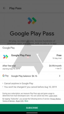 Screenshots of Google Play Pass